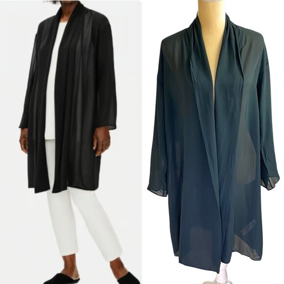 Eileen Fisher Silk Georgette Open Front Sheer Jacket
